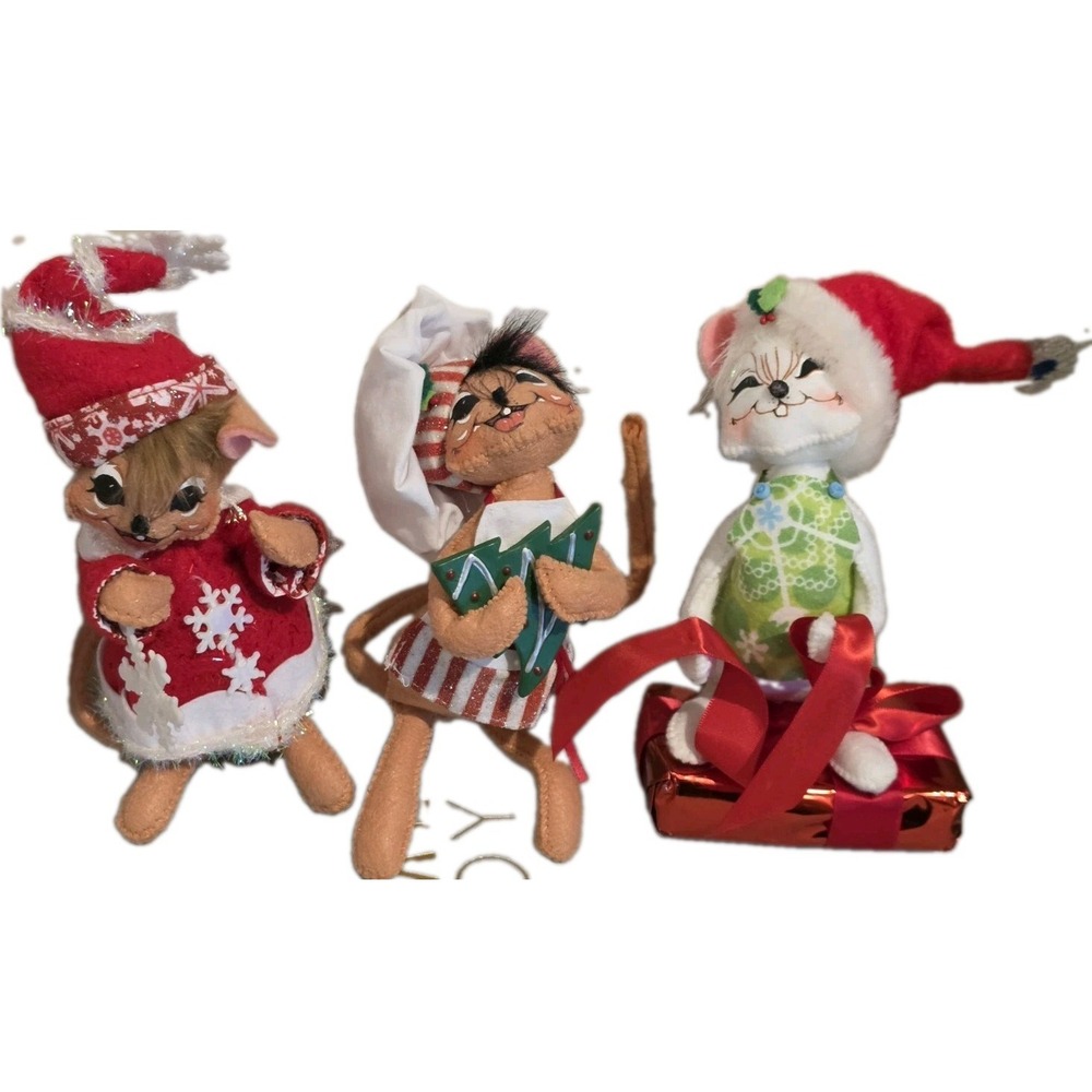 Lot 3 Annalee Christmas Mouse Dolls Snowflake Chef Shimmermint Present Whimsical